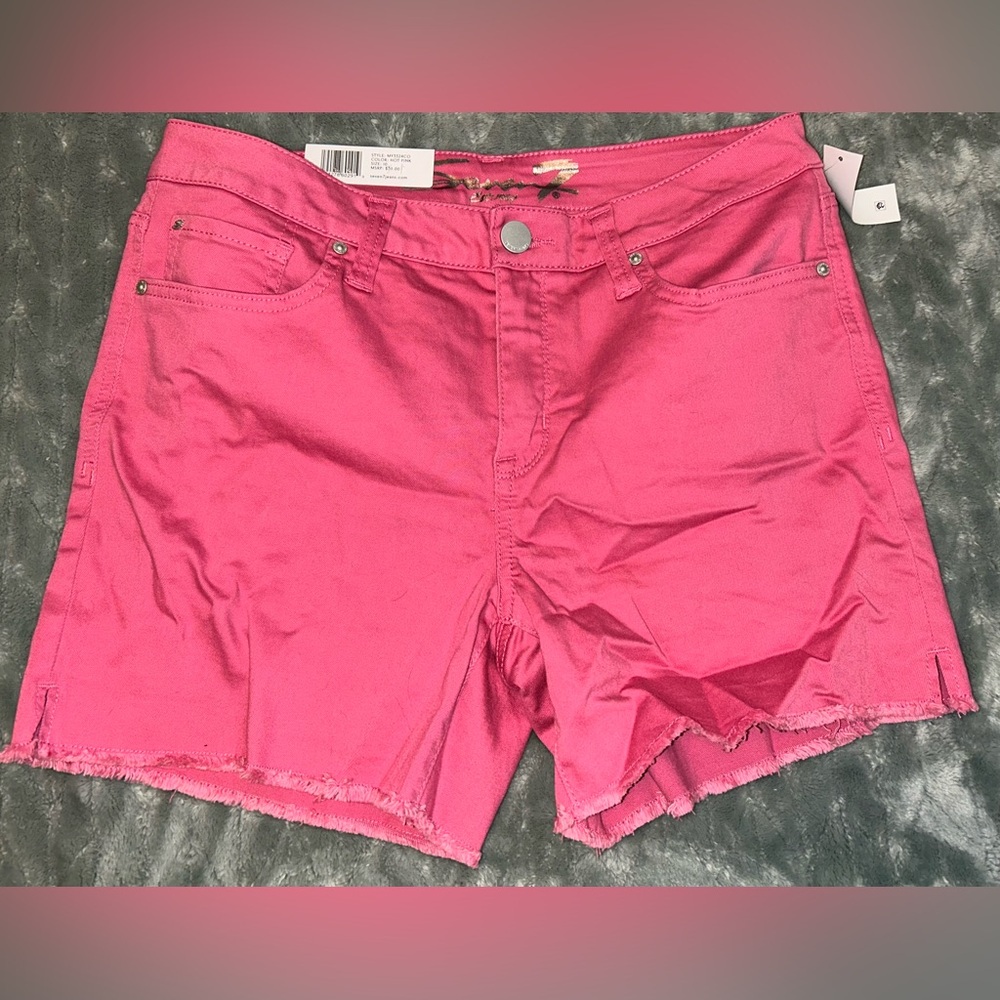 Seven 7 Womens Size 10 Pink Denim Fray Hem Weekend Shorts 5 Inch Inseam